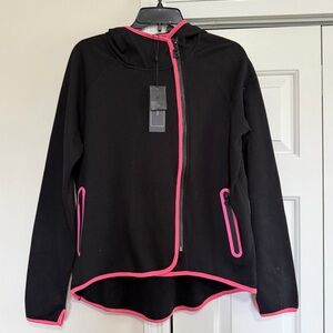 BCBG MaxAzria Black Hot Pink Full Zip Lightweight Jacket Hood Size Medium, NWT